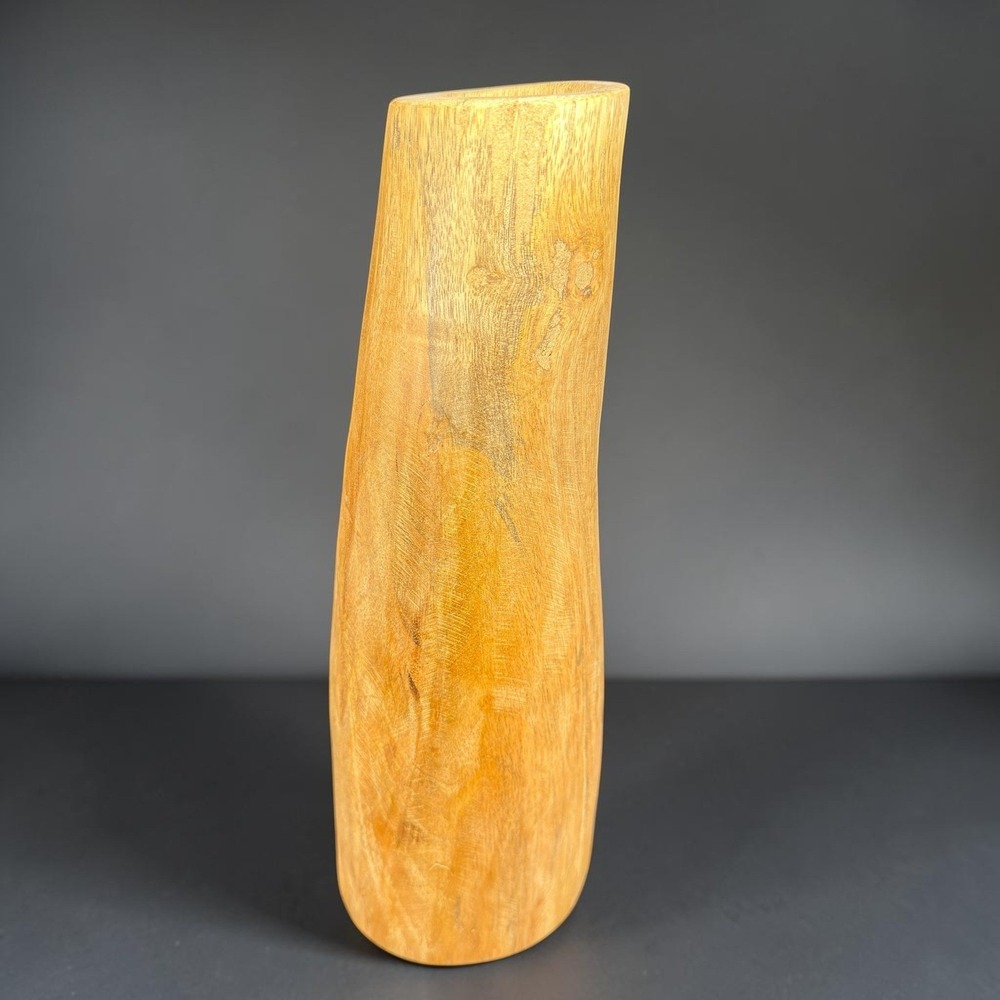West Elm Log Vase Vessel Natural Wood Decorative Sculptural Vessel 11.5" Tall